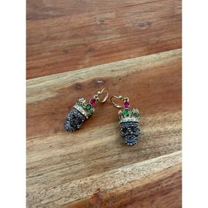 Betsey Johnson After Dark pave crown skull drop earrings Skull Gold Multi
